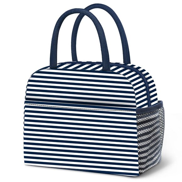 Lunch Bag Reusable Insulated Lunch Tote Handbag Picnic Navy Blue - Picture 1 of 8